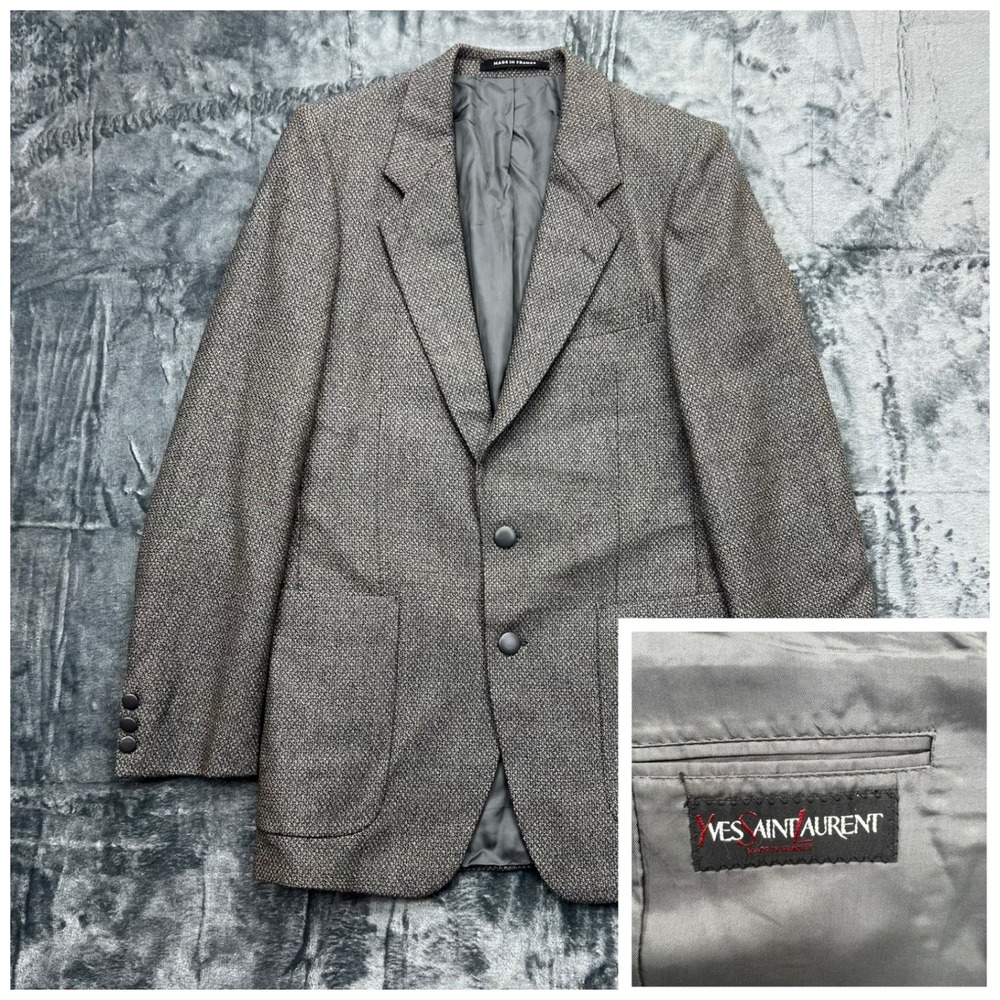 VTG Yves Saint Laurent France Men's 100% Virgin Wool Grey 36 Tweed Blazer Coat